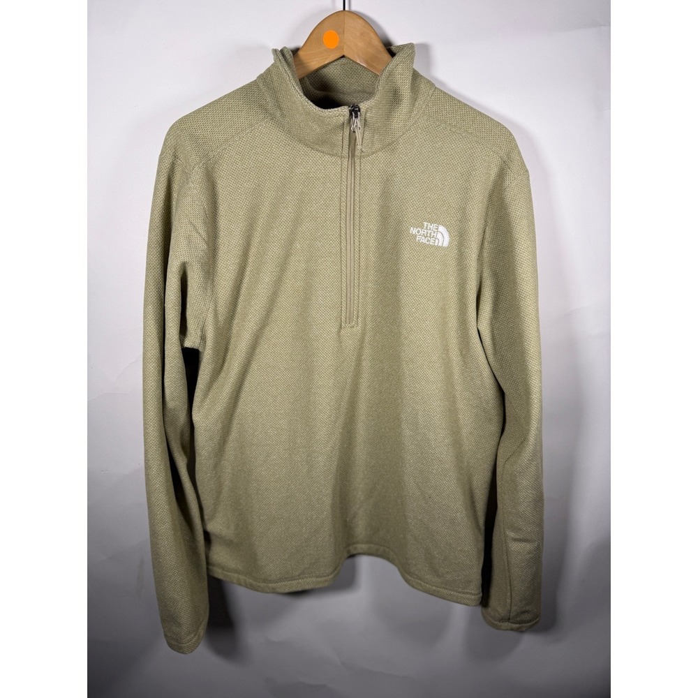 The North Face‎ Mens Large 1/4 Zip Fleece Pullover Textured Olive Green Jacket